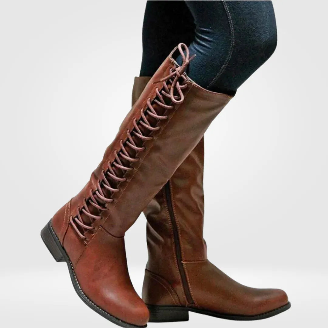 Women's Casual Knee High Boots with Lace-Up Detail