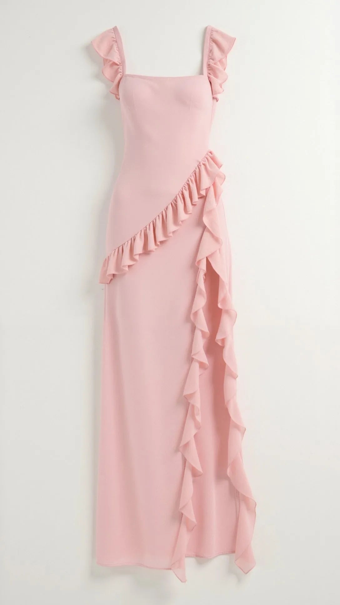 Women's Elegant Ruffle Maxi Wedding Guest Dress with Slit