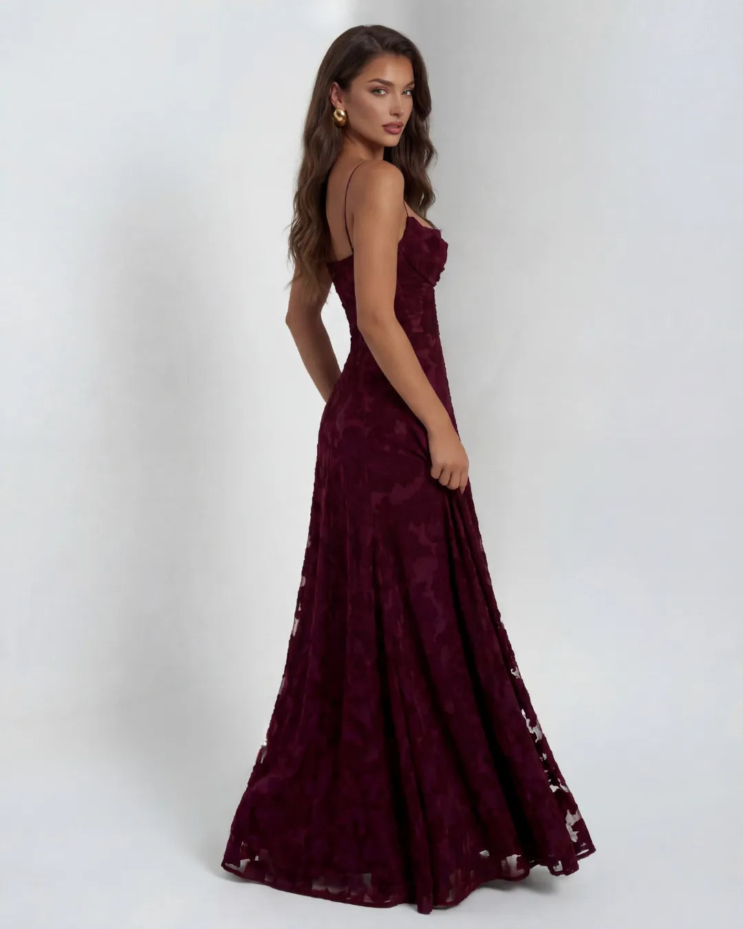 Women's Flowy Floral Maxi Wedding Guest Dress with Straight Neckline