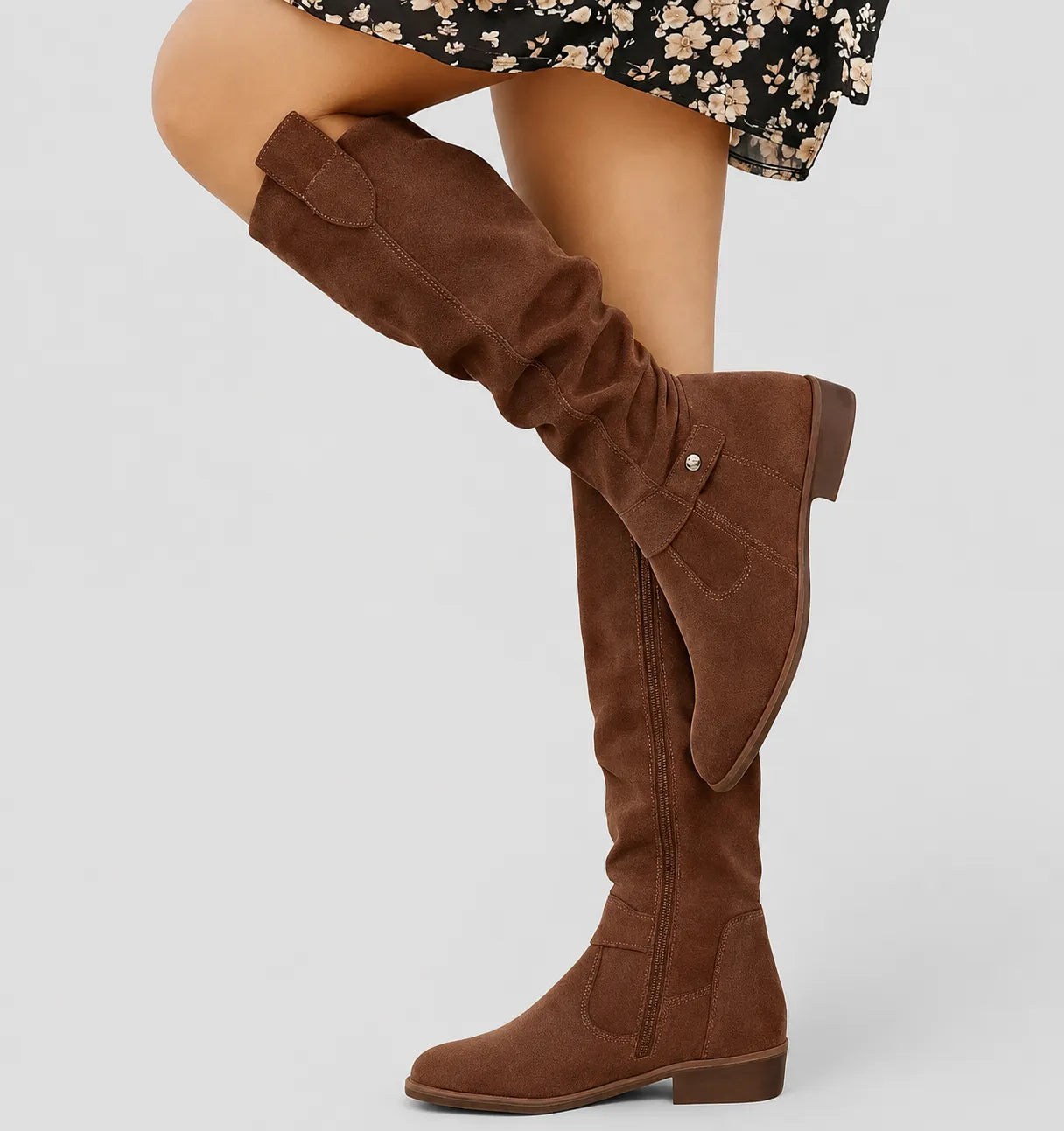Women's Knee High Slouch Boots with Block Heel
