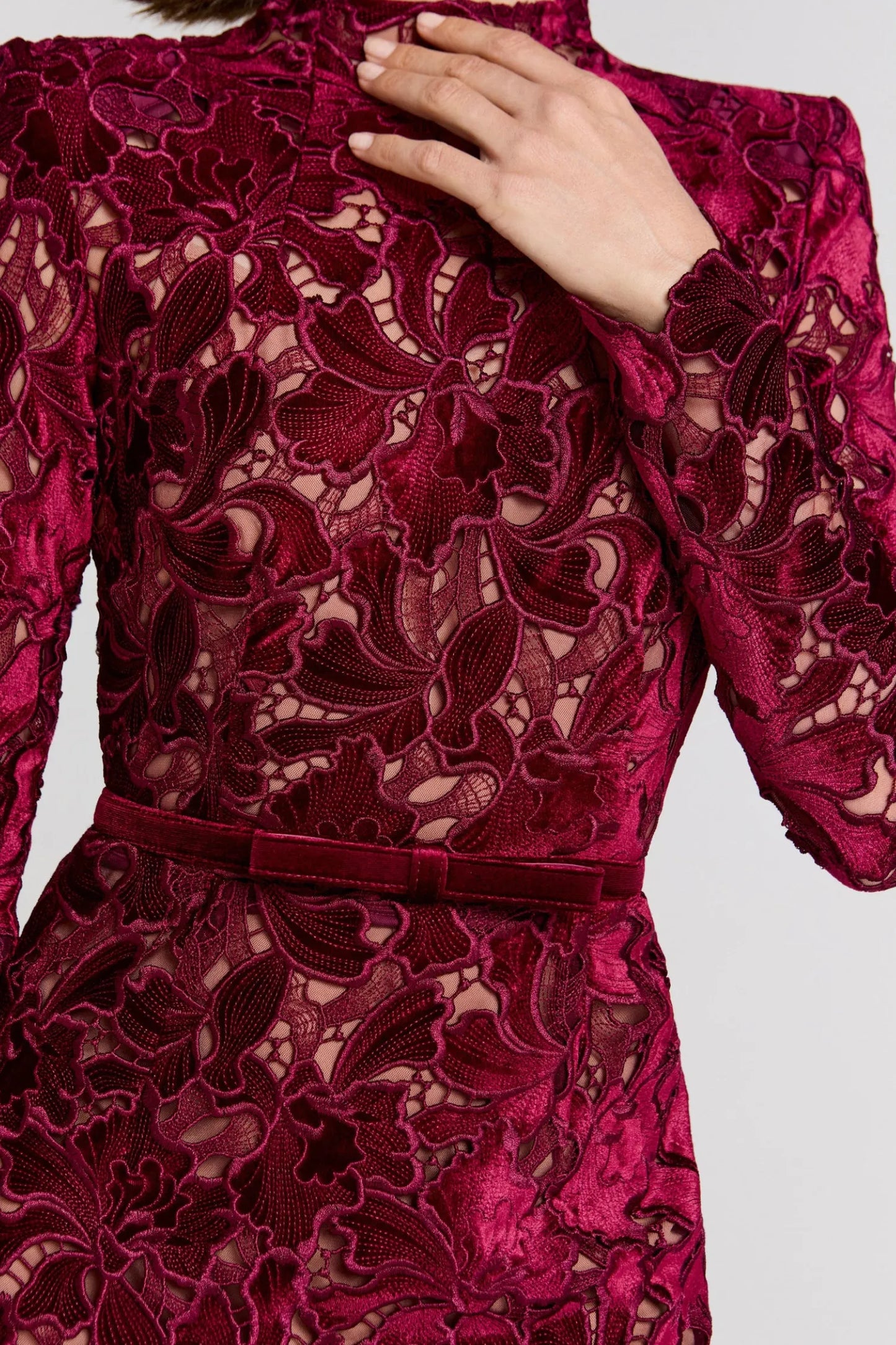 Women's Long Sleeve Elegant Midi Wedding Guest Dress with High Neck