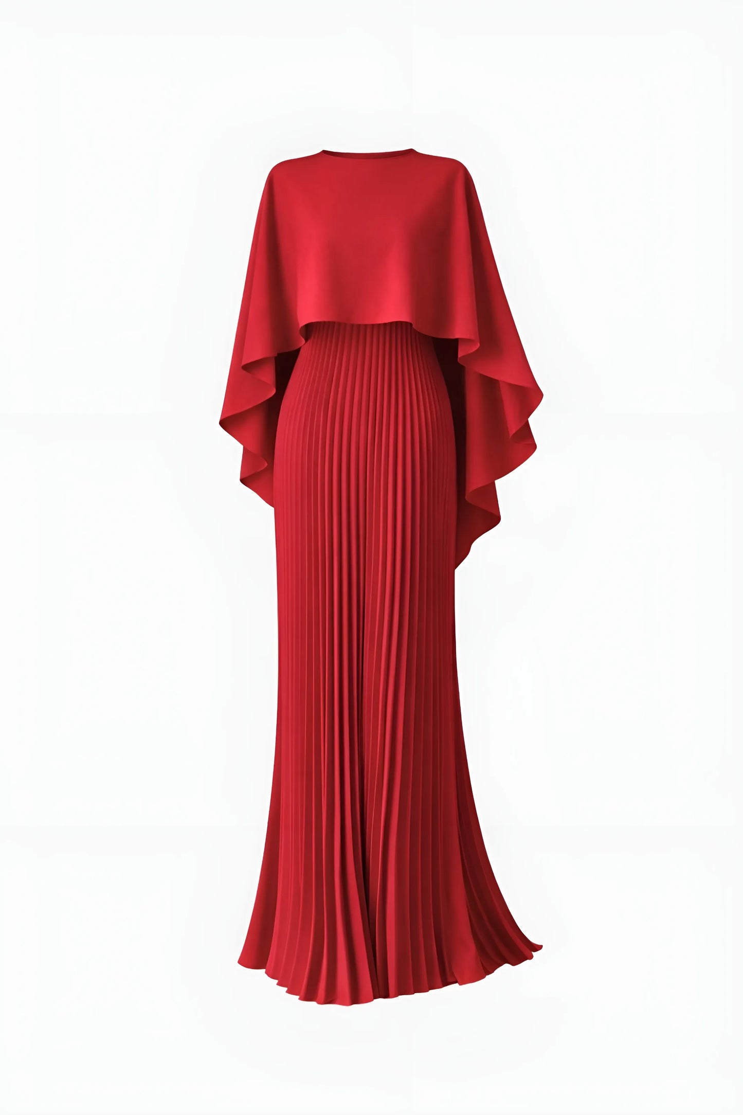 Women's Pleated Elegant Maxi Wedding Guest Dress with Draped Sleeve