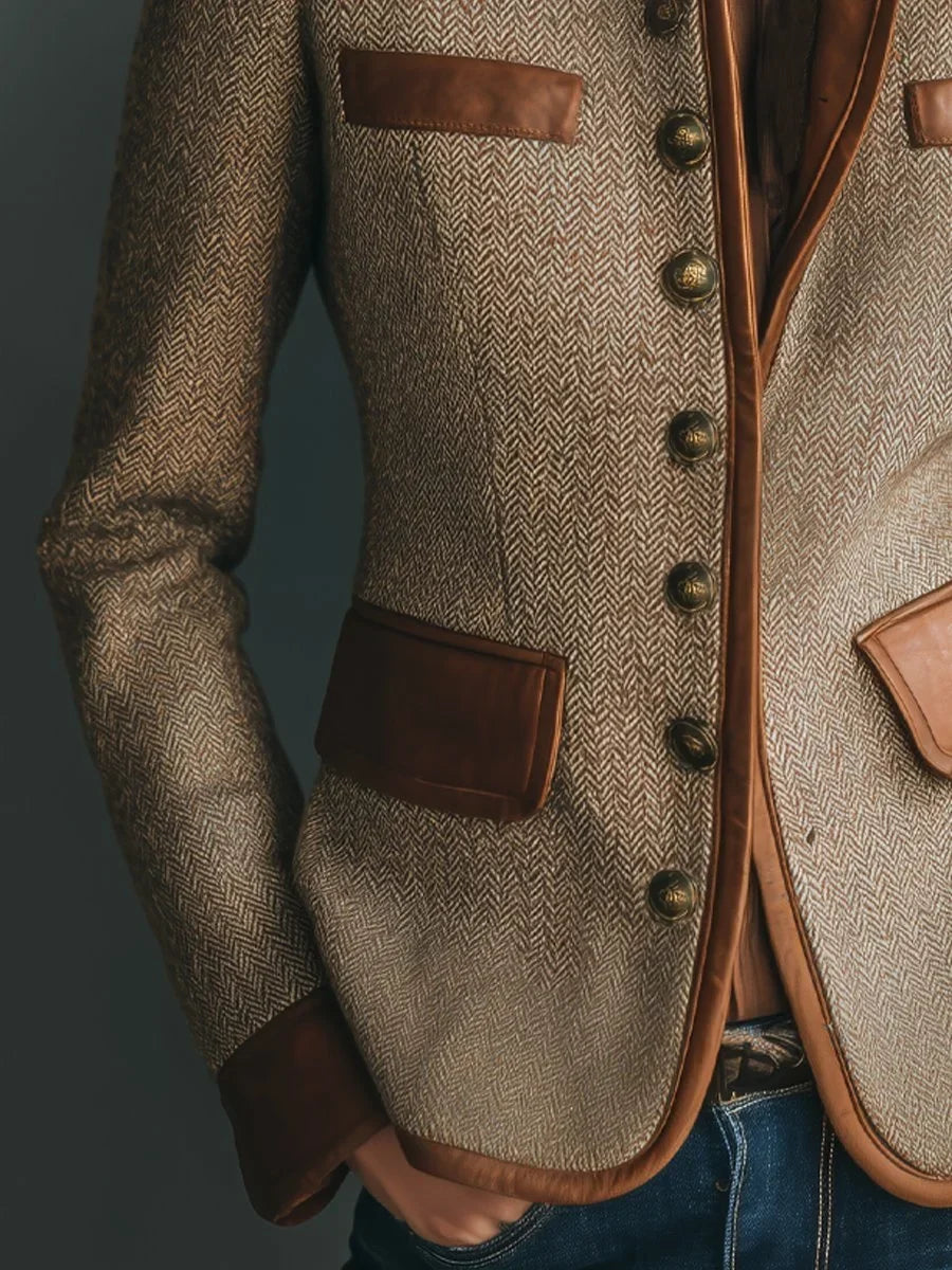 Women’s Casual Vintage Blazer with Front Pockets