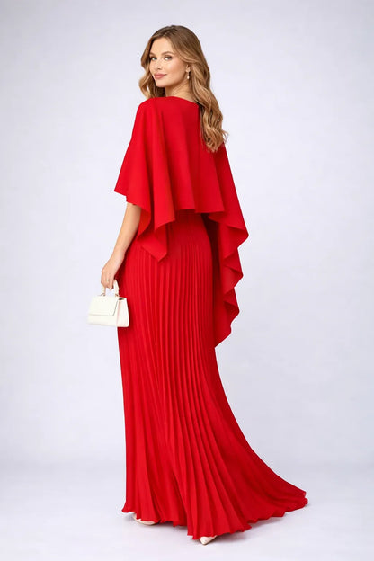 Women's Elegant Pleated Maxi Wedding Guest Dress with High Neck
