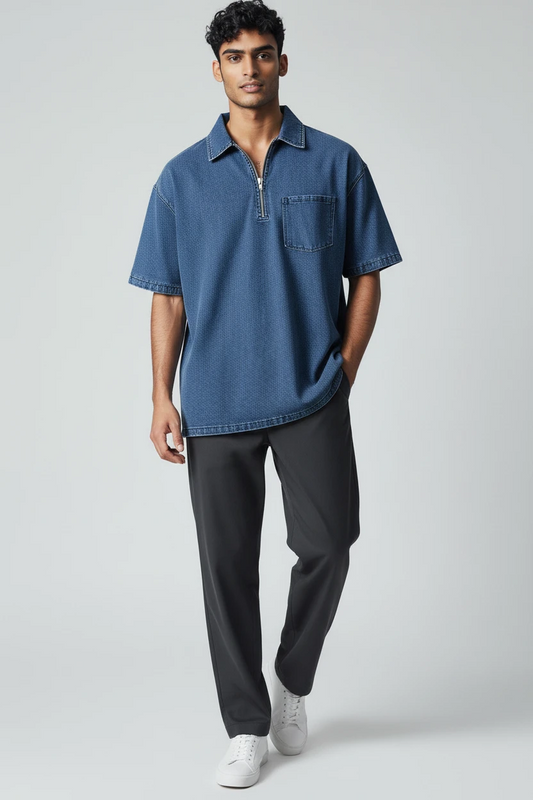 Men's Polo Shirt with Zip Neck and Pocket