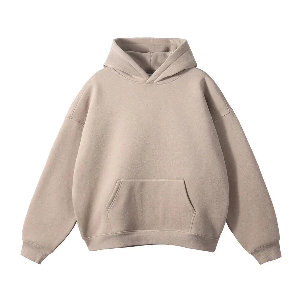 Relaxed Fit Pullover Hoodie with Kangaroo Pocket and Ribbed Cuffs