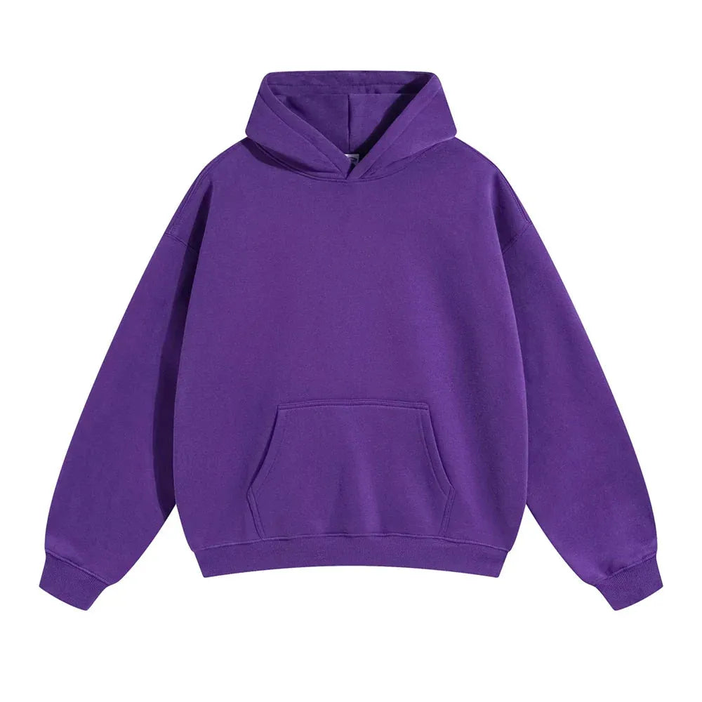 Relaxed Fit Pullover Hoodie with Kangaroo Pocket and Ribbed Cuffs