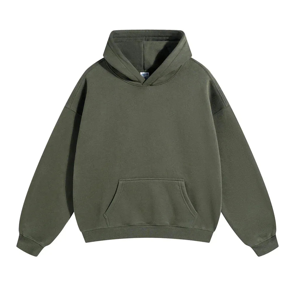 Relaxed Fit Pullover Hoodie with Kangaroo Pocket and Ribbed Cuffs