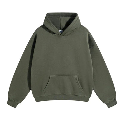 Relaxed Fit Pullover Hoodie with Kangaroo Pocket and Ribbed Cuffs