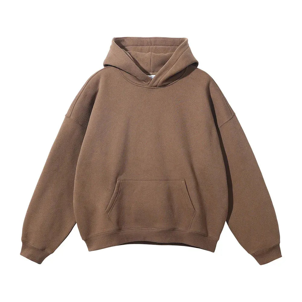 Relaxed Fit Pullover Hoodie with Kangaroo Pocket and Ribbed Cuffs