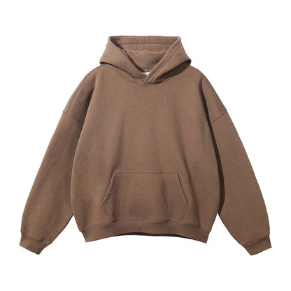 Relaxed Fit Pullover Hoodie with Kangaroo Pocket and Ribbed Cuffs