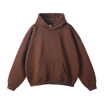 Relaxed Fit Pullover Hoodie with Kangaroo Pocket and Ribbed Cuffs