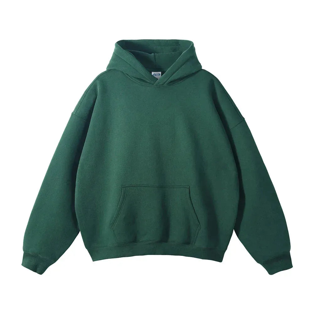 Relaxed Fit Pullover Hoodie with Kangaroo Pocket and Ribbed Cuffs