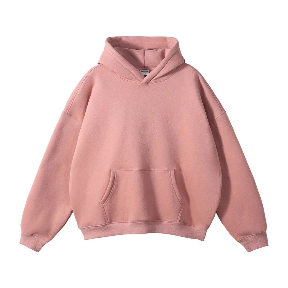 Relaxed Fit Pullover Hoodie with Kangaroo Pocket and Ribbed Cuffs