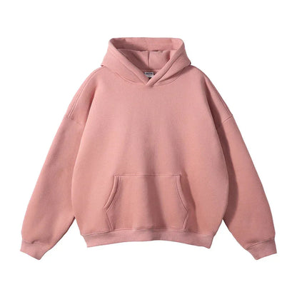 Relaxed Fit Pullover Hoodie with Kangaroo Pocket and Ribbed Cuffs