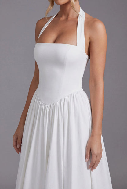 Women's A-Line Elegant Midi Wedding Guest Dress with Halter Neckline