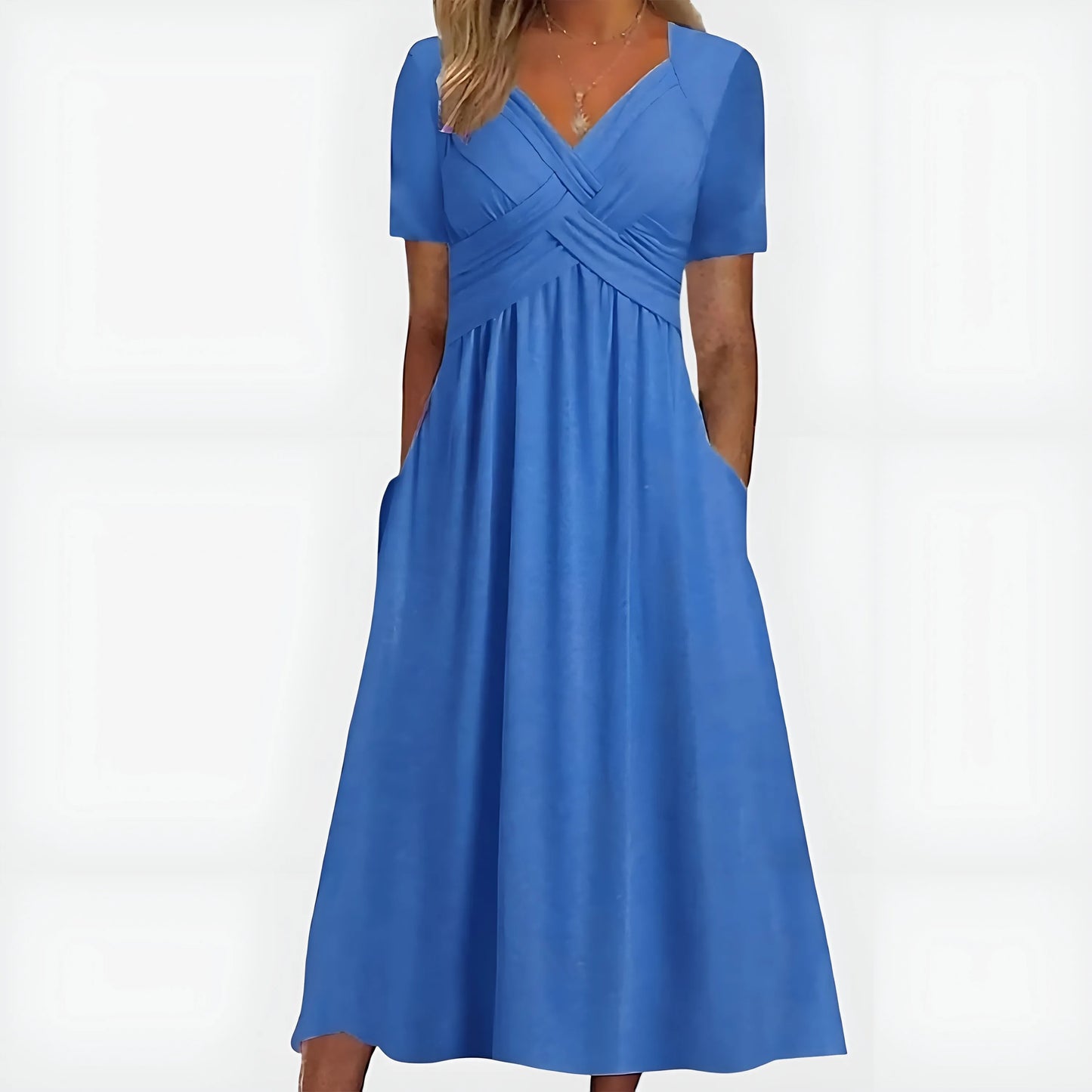 Women's A-Line Elegant Midi Wedding Guest Dress with V-Neck