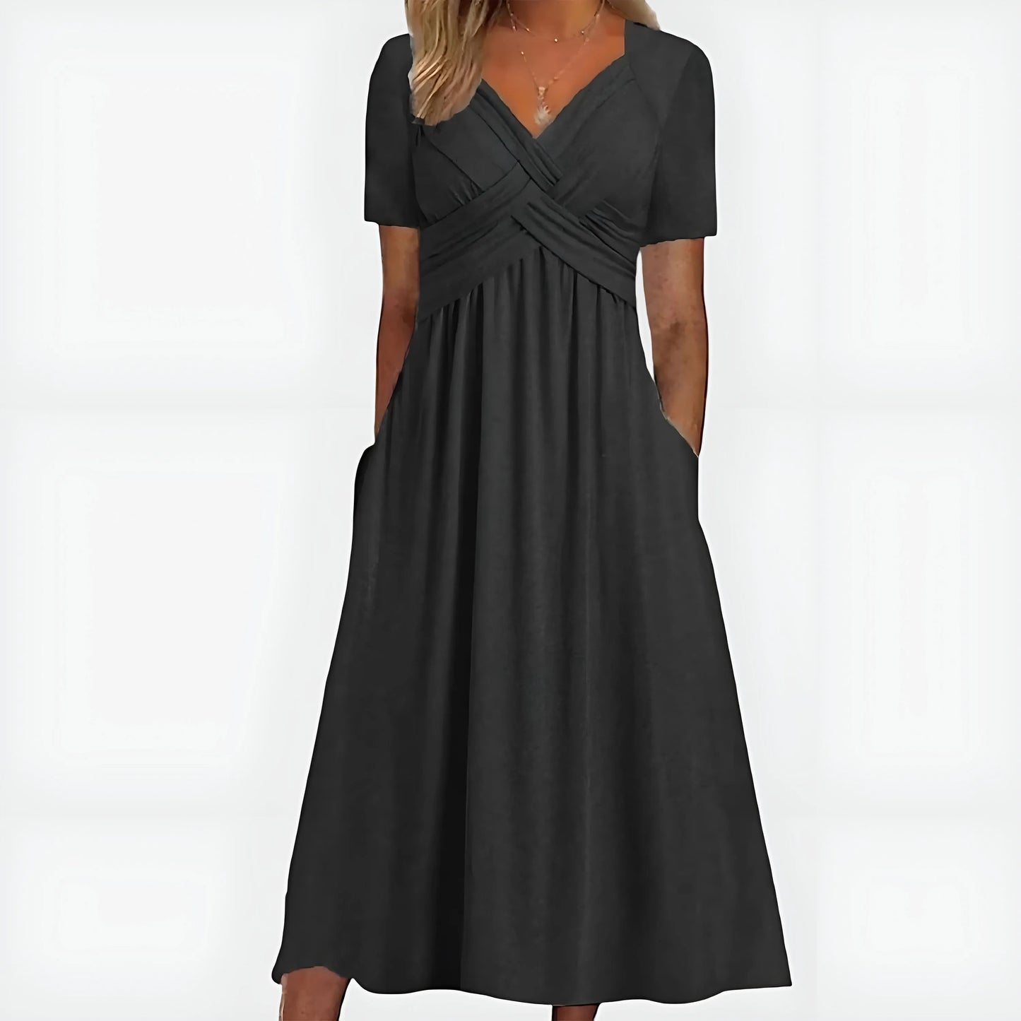 Women's A-Line Elegant Midi Wedding Guest Dress with V-Neck