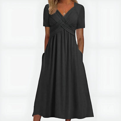 Women's A-Line Elegant Midi Wedding Guest Dress with V-Neck
