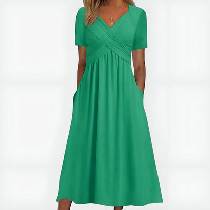 Women's A-Line Elegant Midi Wedding Guest Dress with V-Neck