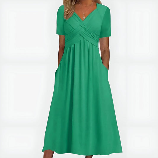 Women's A-Line Elegant Midi Wedding Guest Dress with V-Neck