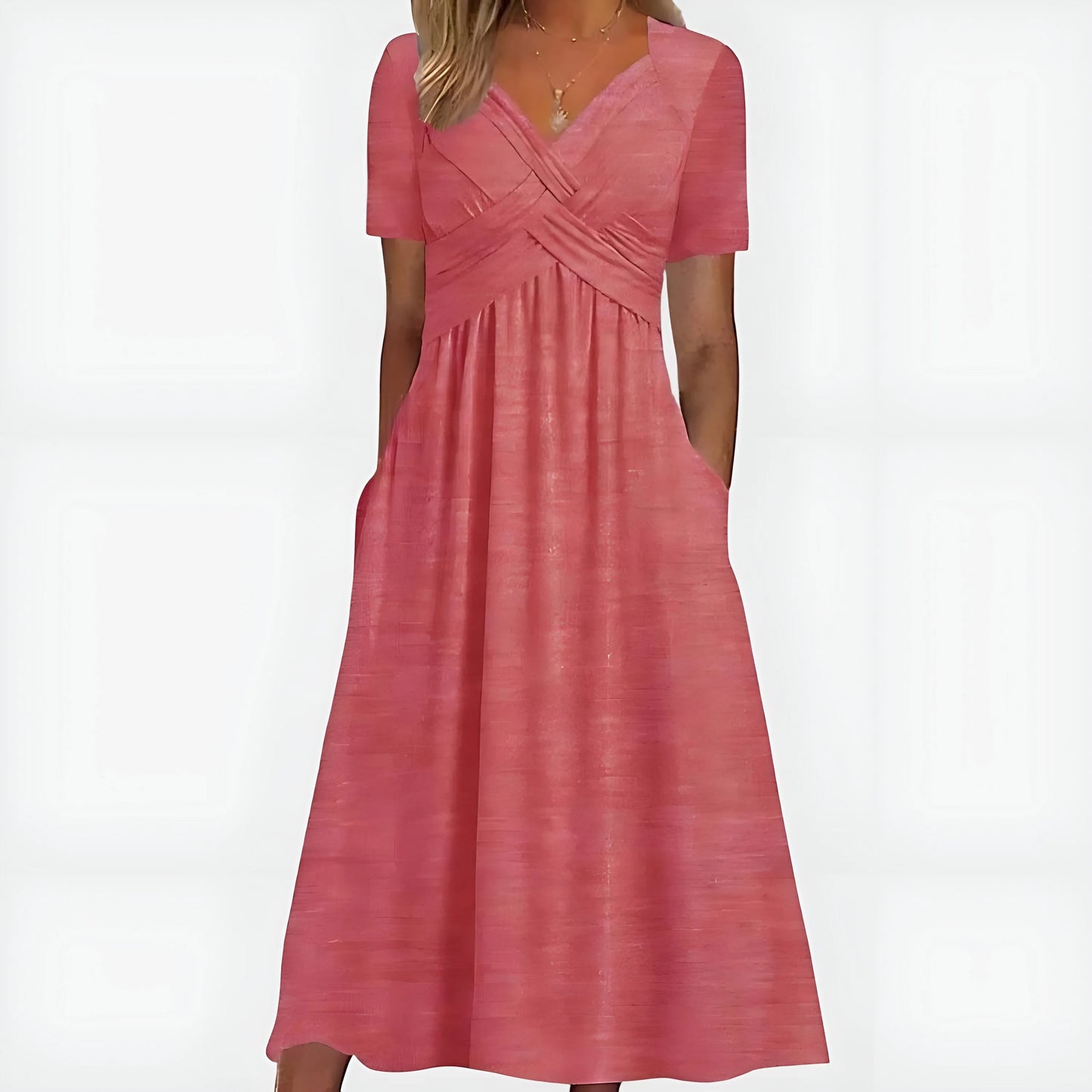 Women's A-Line Elegant Midi Wedding Guest Dress with V-Neck