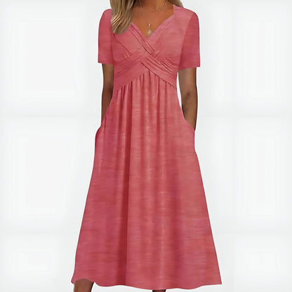 Women's A-Line Elegant Midi Wedding Guest Dress with V-Neck