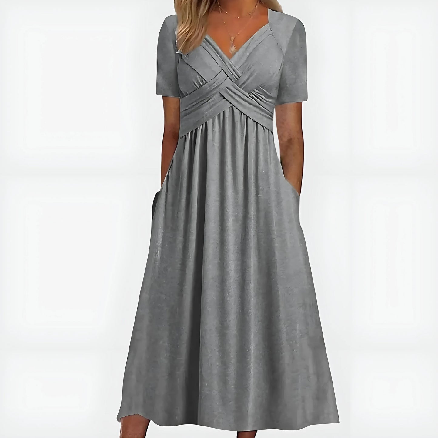 Women's A-Line Elegant Midi Wedding Guest Dress with V-Neck