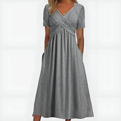 Women's A-Line Elegant Midi Wedding Guest Dress with V-Neck