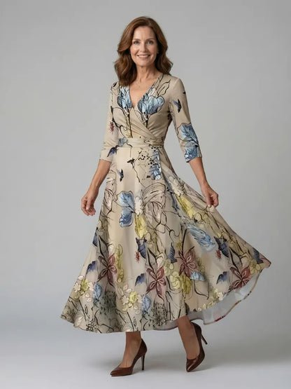 Women’s A-Line Wrap Midi Wedding Guest Dress with V-Neck