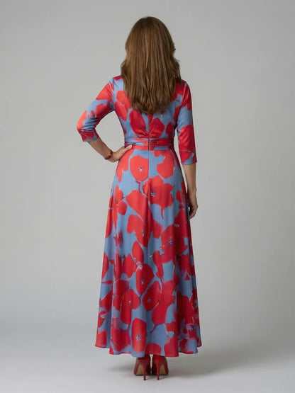 Women’s A-Line Wrap Midi Wedding Guest Dress with V-Neck