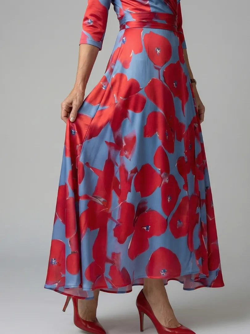 Women’s A-Line Wrap Midi Wedding Guest Dress with V-Neck