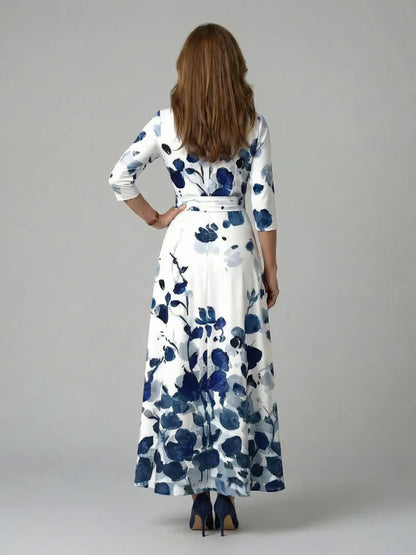 Women’s A-Line Wrap Midi Wedding Guest Dress with V-Neck
