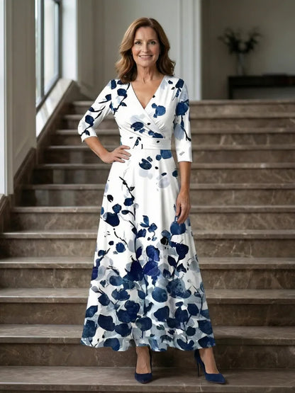 Women’s A-Line Wrap Midi Wedding Guest Dress with V-Neck