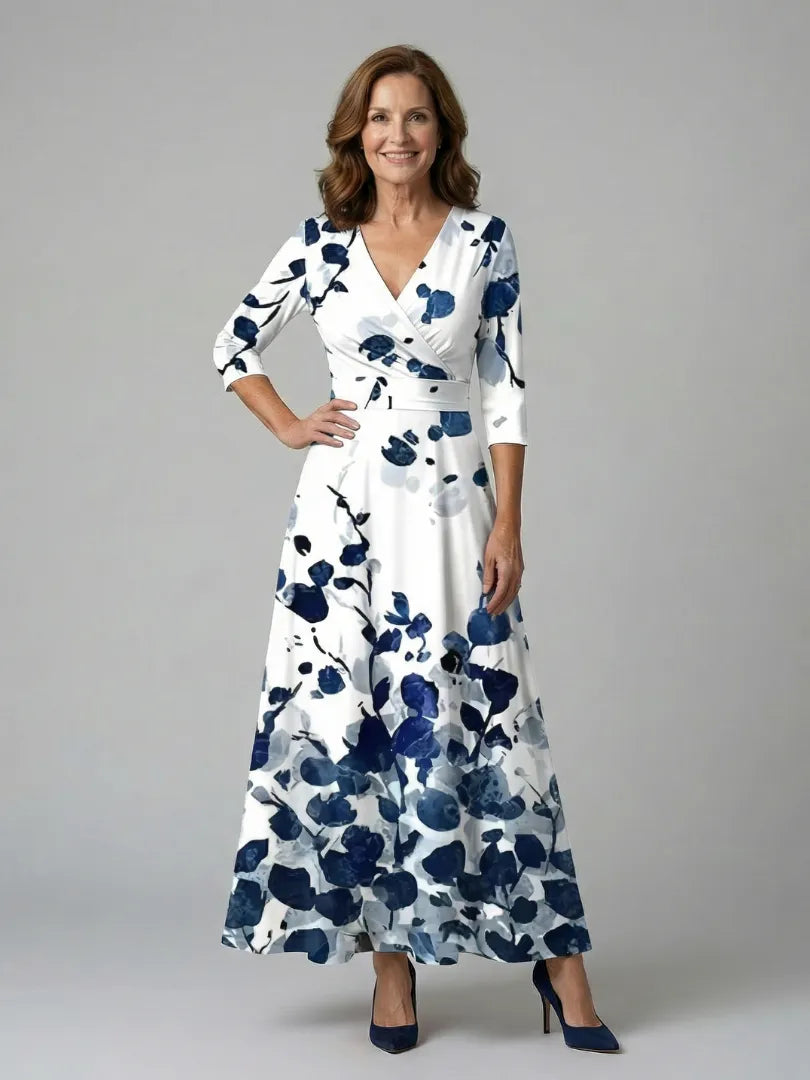 Women’s A-Line Wrap Midi Wedding Guest Dress with V-Neck