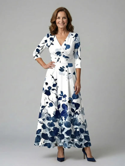 Women’s A-Line Wrap Midi Wedding Guest Dress with V-Neck