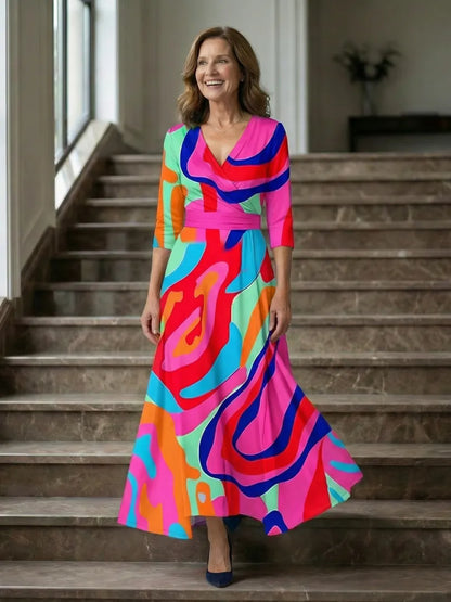 Women’s A-Line Wrap Midi Wedding Guest Dress with V-Neck