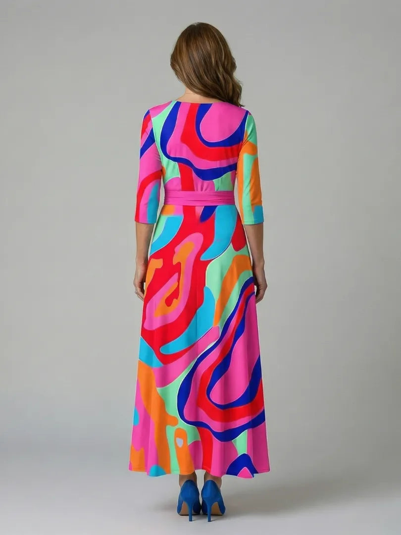 Women’s A-Line Wrap Midi Wedding Guest Dress with V-Neck