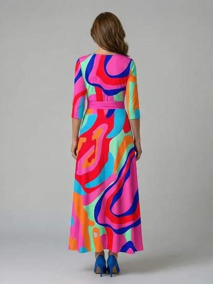 Women’s A-Line Wrap Midi Wedding Guest Dress with V-Neck