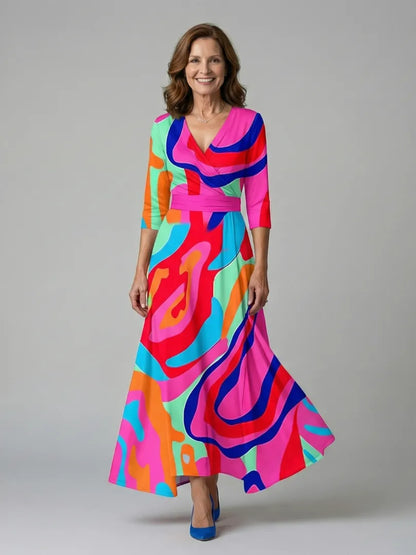 Women’s A-Line Wrap Midi Wedding Guest Dress with V-Neck