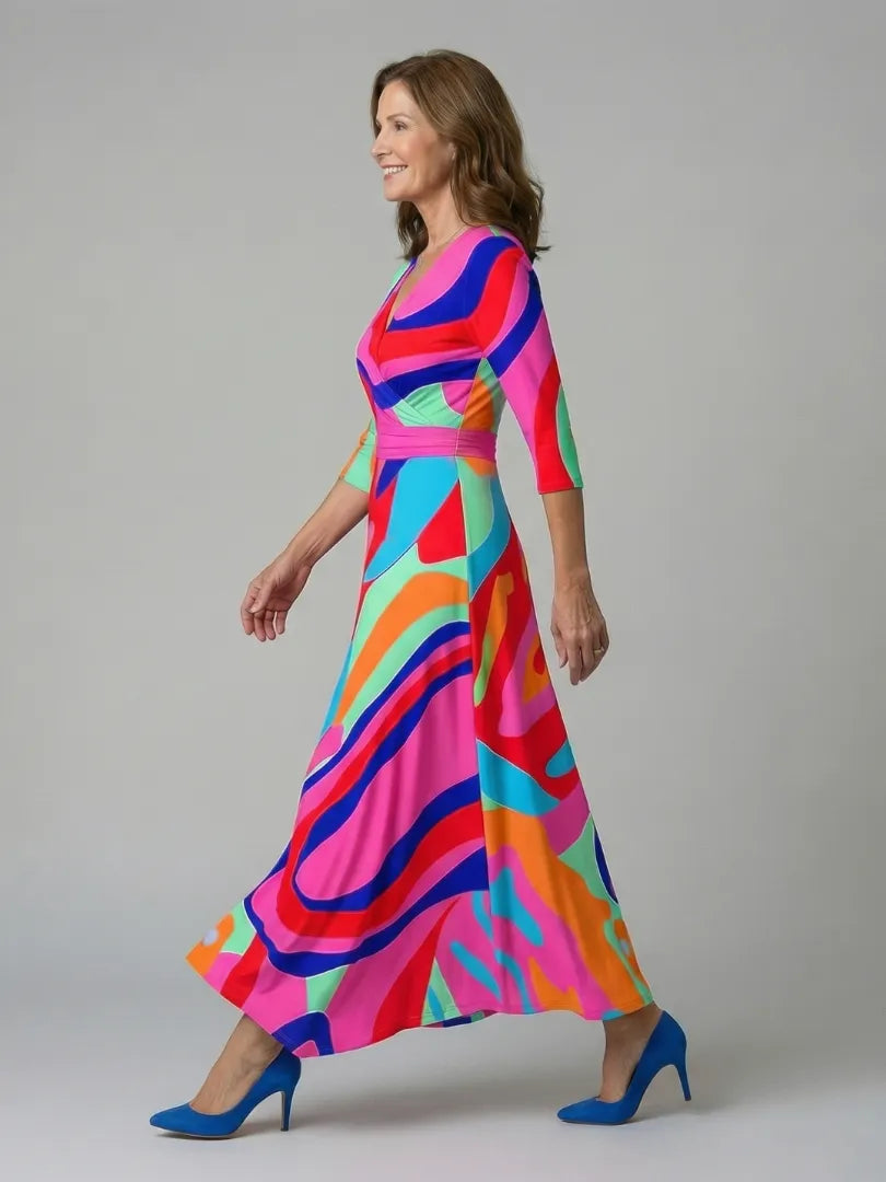 Women’s A-Line Wrap Midi Wedding Guest Dress with V-Neck