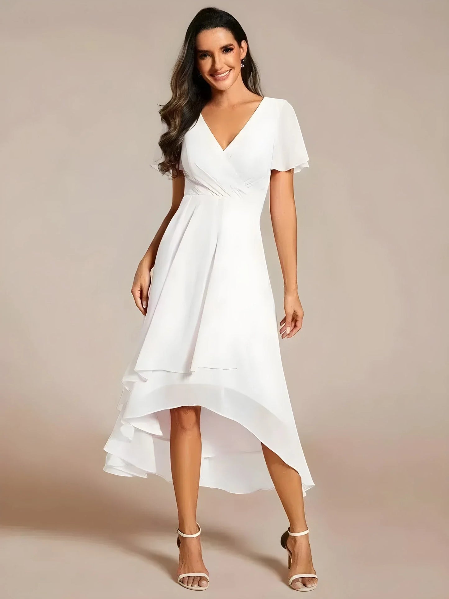Women's A-Line Flowy Midi Wedding Guest Dress with V-Neck