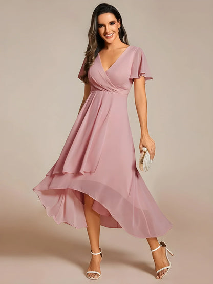 Women's A-Line Flowy Midi Wedding Guest Dress with V-Neck
