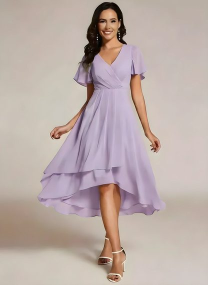 Women's A-Line Flowy Midi Wedding Guest Dress with V-Neck