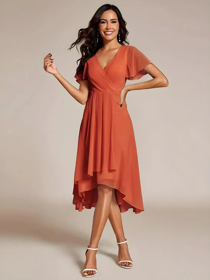Women's A-Line Flowy Midi Wedding Guest Dress with V-Neck