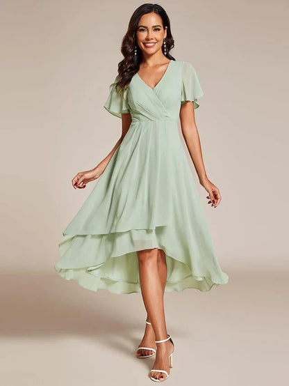 Women's A-Line Flowy Midi Wedding Guest Dress with V-Neck