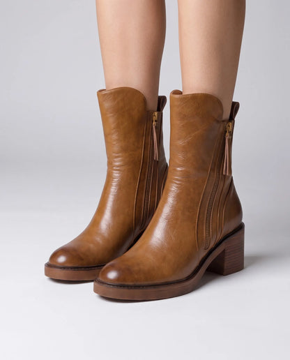 Women's Ankle Block Heel Boots with Side Zipper