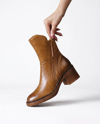 Women's Ankle Block Heel Boots with Side Zipper