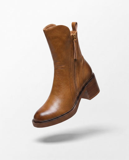 Women's Ankle Block Heel Boots with Side Zipper