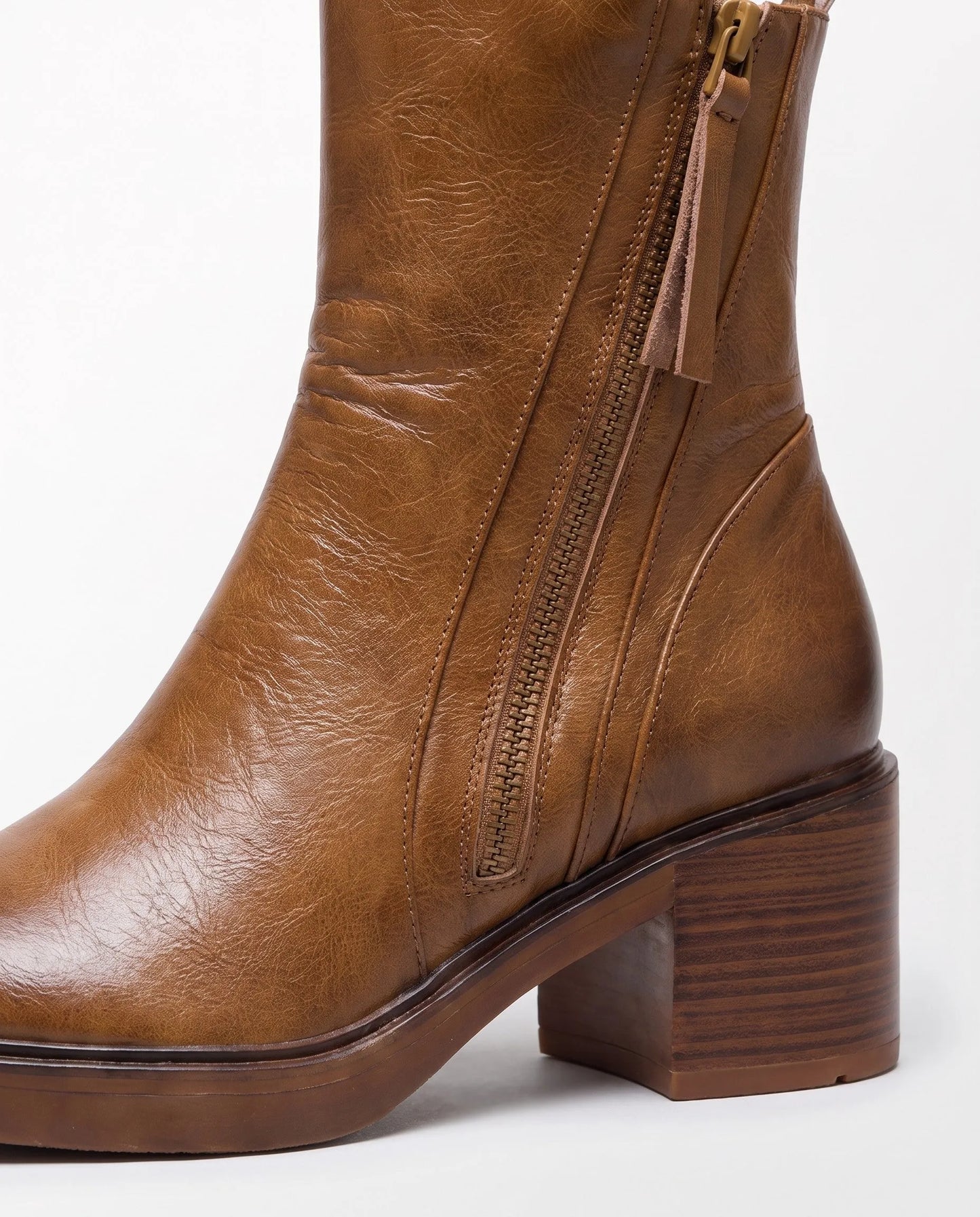 Women's Ankle Block Heel Boots with Side Zipper